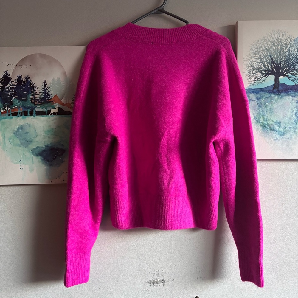 Zara Pink V Neck Wool Blend Oversized Sweater XSmall - Picture 3 of 5